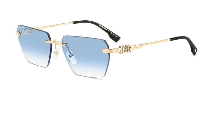 Dsquared2 D2 0102/S occhiali da sole rimless gold lenti blu sfumate logo D2 — Infinity Vision