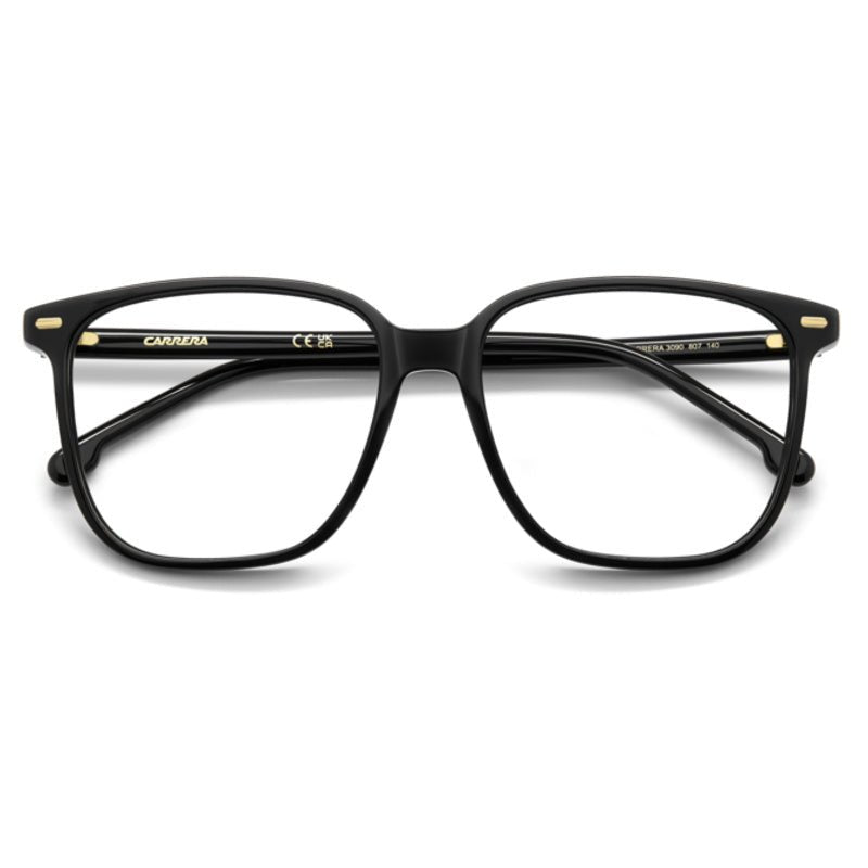 Carrera Opt Woman - Carrera 3090 807 – Occhiali da Vista Unisex Squadrati Nero Lucido Dettagli Oro - occhiali da vista