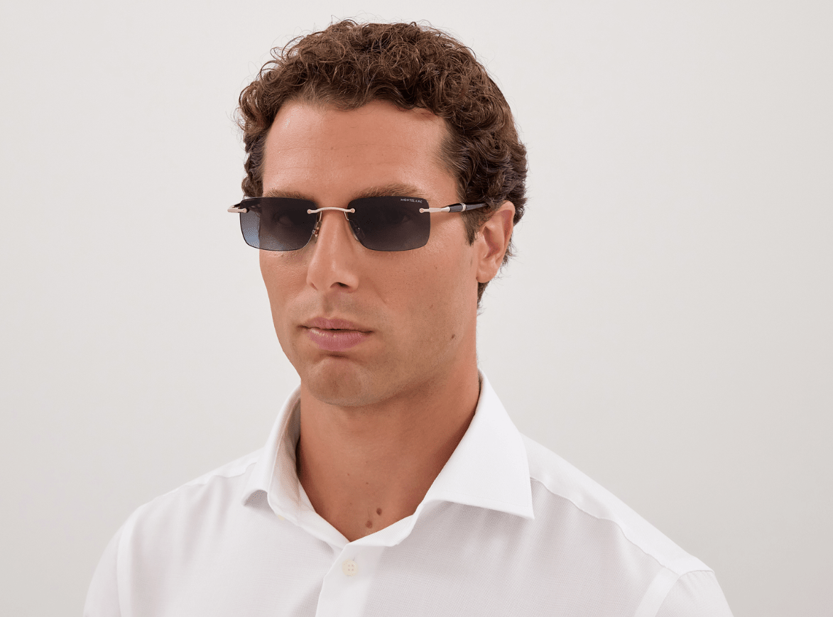 Montblanc - Montblanc MB0344S 010 – Occhiali da Sole Gold con Lenti Blu Sfumato - Occhiali da sole