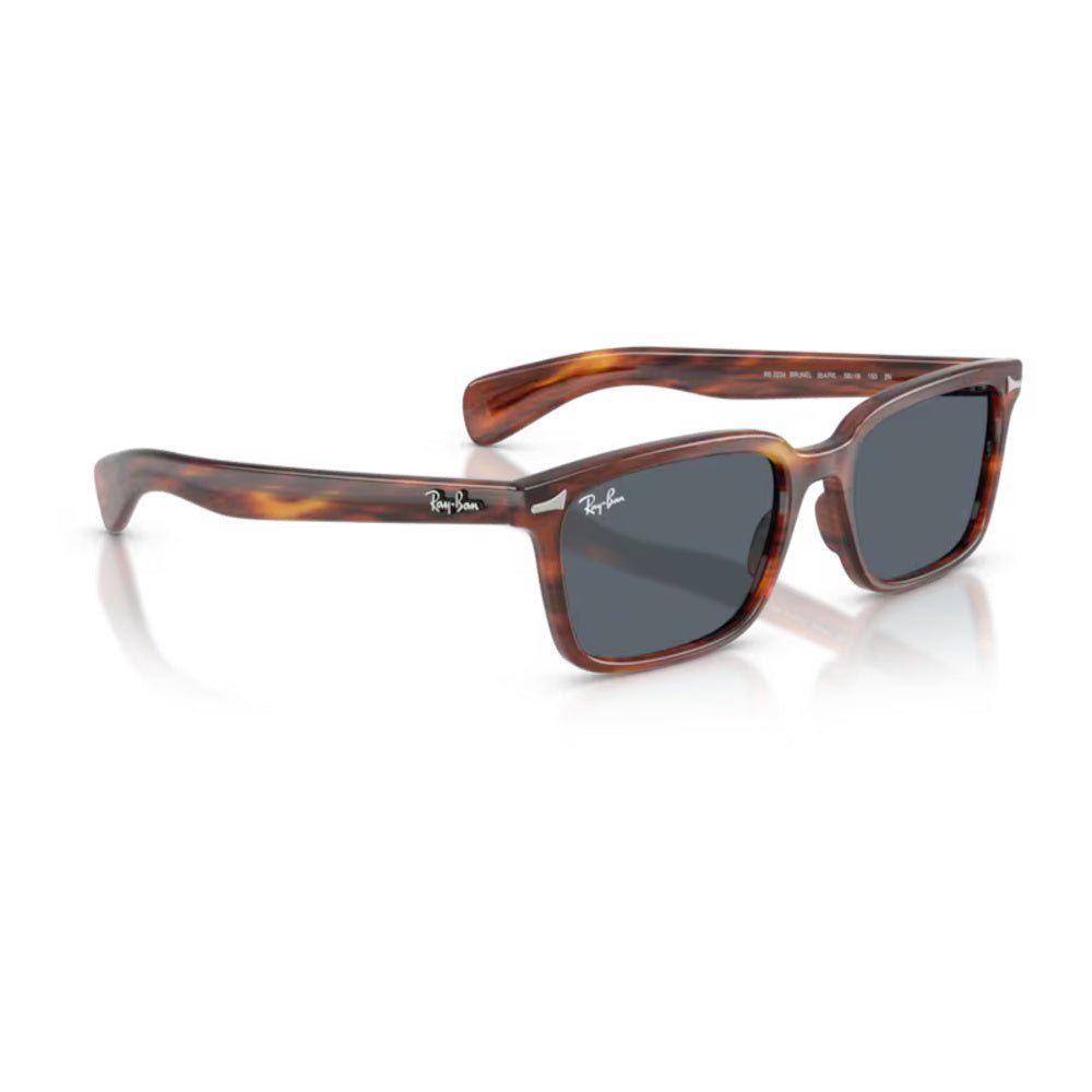 Ray-Ban - Ray-Ban Brunel RB2234 954/R5 – Occhiali da Sole Havana Striato con Lenti Blu Scuro -