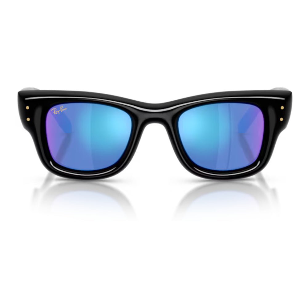 Ray-Ban - Ray-Ban RB4940 Wayfarer Puffer 601/55 – Occhiali da Sole Neri con Lenti Verde Chiaro Specchiate Blu -