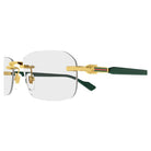 Gucci - Gucci GG1221O 005 – Occhiali da Vista Rimless Unisex Oro Aste Verde Bottiglia Web - occhiali da vista