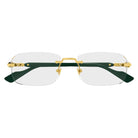 Gucci - Gucci GG1221O 005 – Occhiali da Vista Rimless Unisex Oro Aste Verde Bottiglia Web - occhiali da vista