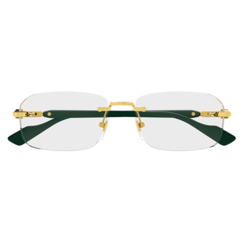 Gucci - Gucci GG1221O 005 – Occhiali da Vista Rimless Unisex Oro Aste Verde Bottiglia Web - occhiali da vista