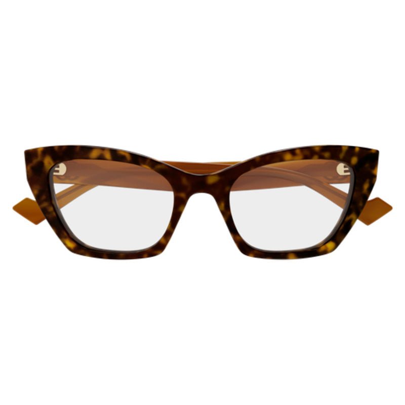 Gucci - Gucci GG1334O 005 – Occhiali da Vista Donna Cat-Eye Havana Ambra Doppia G Oro - occhiali da vista