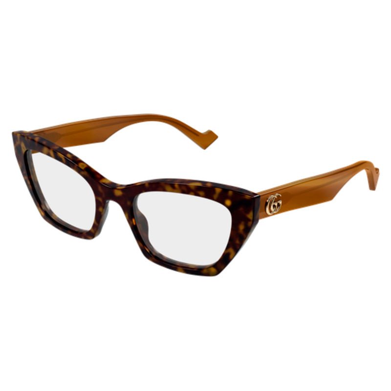 Gucci - Gucci GG1334O 005 – Occhiali da Vista Donna Cat-Eye Havana Ambra Doppia G Oro - occhiali da vista