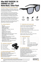 NIKE - Nike Radeon 1 N IU8096X 010 – Occhiali da Sole Sportivi Nero Opaco con Lenti Silver Flash - Occhiali da sole