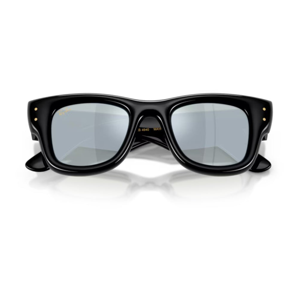 Ray-Ban - Ray-Ban RB4940 Wayfarer Puffer 601/30 – Occhiali da Sole Neri con Lenti Specchiate Argento-Verdi -