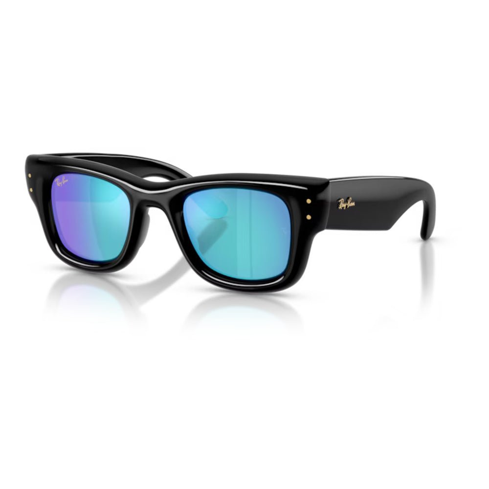 Ray-Ban - Ray-Ban RB4940 Wayfarer Puffer 601/55 – Occhiali da Sole Neri con Lenti Verde Chiaro Specchiate Blu -